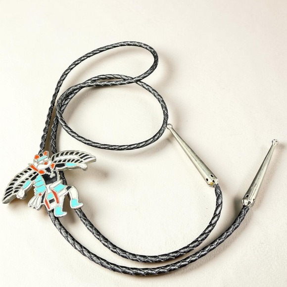 The Unbranded Brand Other - Vintage Thunderbird Kachina Enamel Bolo Tie Black Braided Cord Southwestern VTG‎
